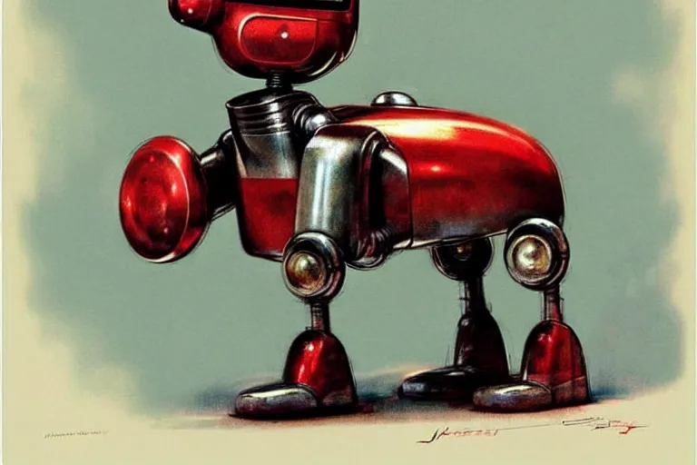 Image similar to discover ( ( ( ( ( 1 9 5 0 s retro future robot android dog. muted colors. ) ) ) ) ) by jean baptiste monge!!!!!!!!!!!!!!!!!!!!!!!!! chrome red