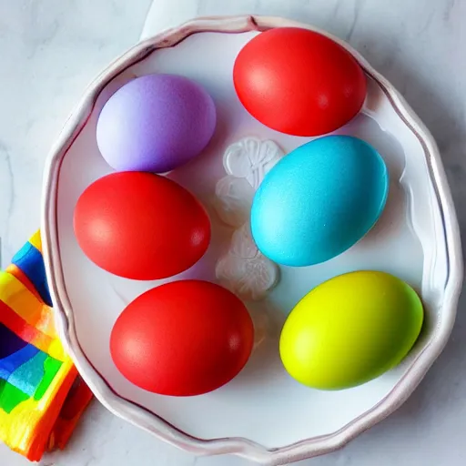 Prompt: rainbow eggs candies