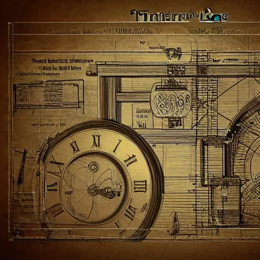 Image similar to blueprint of a time machine, detailed