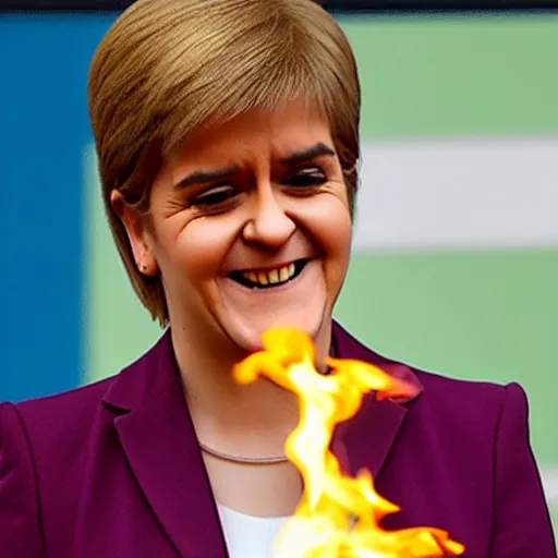 Image similar to Nicola sturgeon happpily setting fire to the british flag