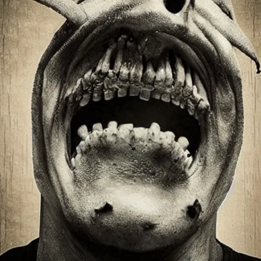 Image similar to horrifying, killer, creepy, dead, monster, tall, skinny, open mouth