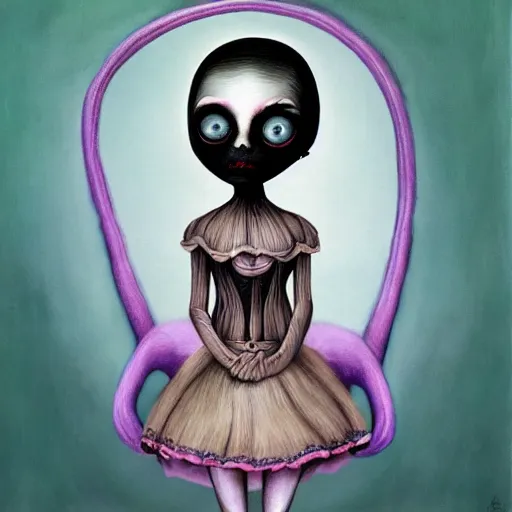 Prompt: surreal spider headed girl in the style of Mark Ryden