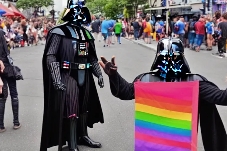 Prompt: darth vader in gay parade