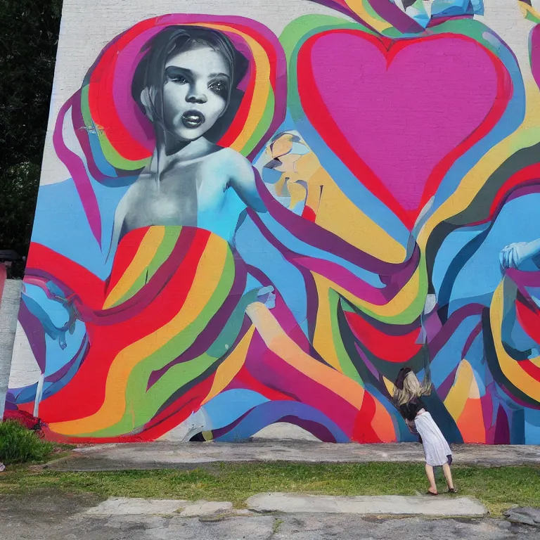 Prompt: love mural by basquit, hyperrealistic