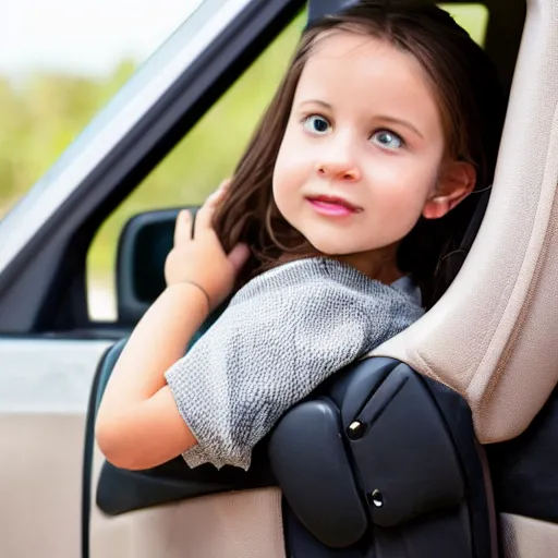 Image similar to small girl sitting on the wheel in the car and driving