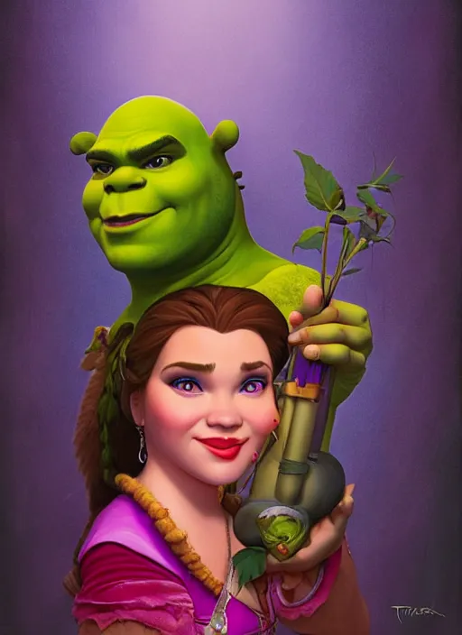 Prompt: lofi portrait of shrek as jasmine the princess, pixar style, by tristan eaton stanley artgerm and tom bagshaw.