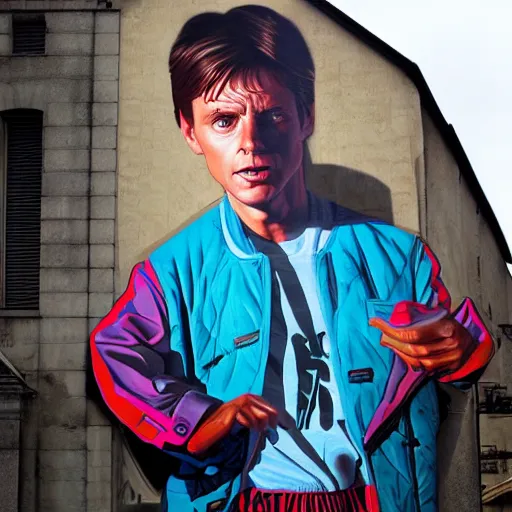 Image similar to Street-art portrait of Marty McFly from back to the future movie in style of Etam Cru