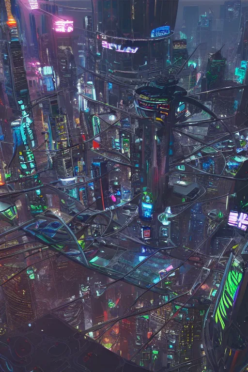 Prompt: a futuristic cyberpunk los angeles with flying traffic and mega structures
