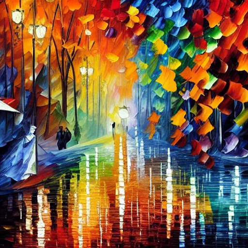 Image similar to a painting by leonid afremov and johannes itten