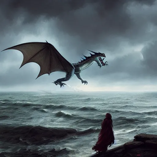 Image similar to dragon, huge wings, scary weather, stormy, ocean, spitfire, photography, hyperrealistic, by greg rutkowski, smooth, illustration, elegant, artstation, digital painting.