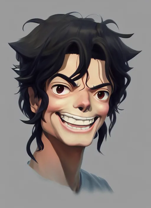 Prompt: centered!! macro head portrait of medieval cute smile king michael jackson, artstation, detailed cartoon, elegant, digital painting, concept art, smooth, sharp focus, illustration, ghibli, makoto shinkai, don bluth, fujita goro, jean giraud, akihiko yoshida, tom whalen 8 k