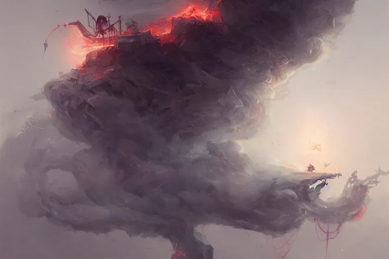 Image similar to the oracle of death rising from a cyclone of smoke and ashes by greg rutkowski by james jean