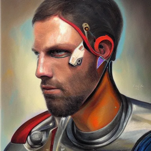 Prompt: amazing portrait of a cyborg man, oil painting. HD