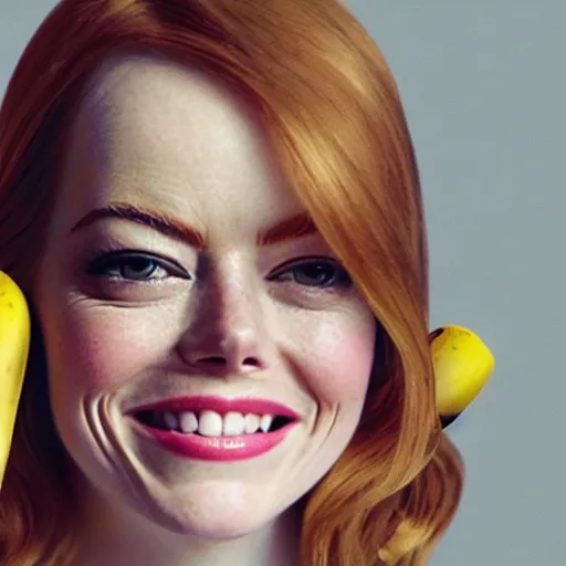 Image similar to a banana is wearing an emma stone head