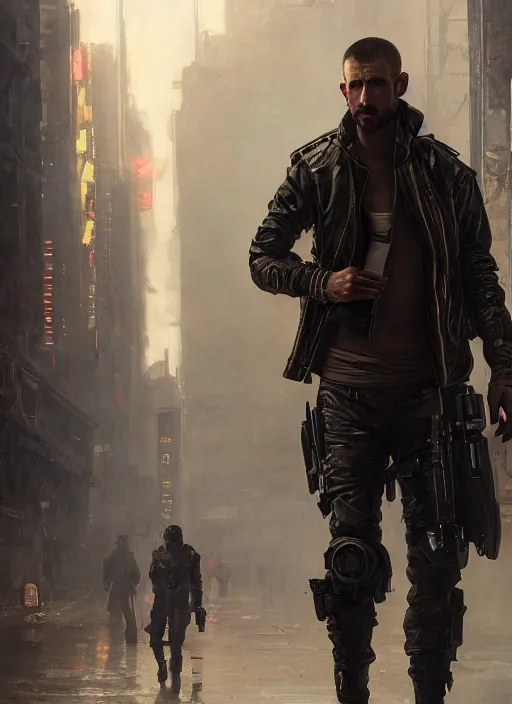 Prompt: igor. cyberpunk mercenary in a military vest ( blade runner 2 0 4 9, cyberpunk 2 0 7 7 ). orientalist portrait by john william waterhouse and james gurney and theodore ralli and nasreddine dinet, oil on canvas. cinematic, hyper realism, realistic proportions, dramatic lighting, high detail 4 k