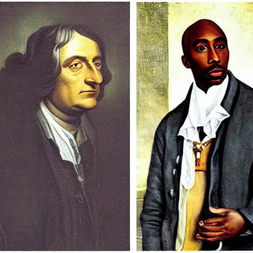 Image similar to a photo of sir isaac newton and tupac shakur as good friends