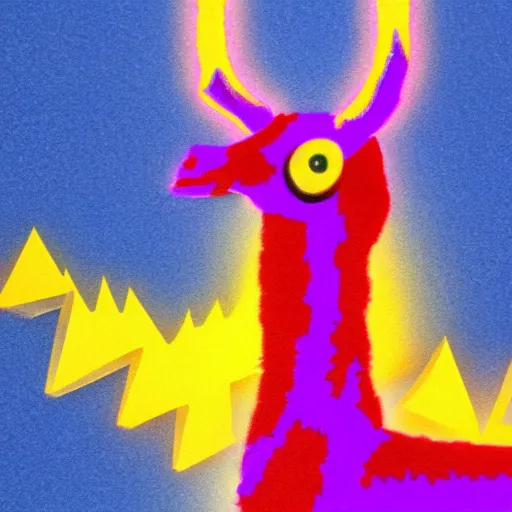 Image similar to color photo of a hyper-satanic cyber-llama.