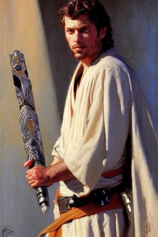 Prompt: detailed portrait of kenvin conroy dressed as jedi, painting by gaston bussiere, craig mullins, j. c. leyendecker