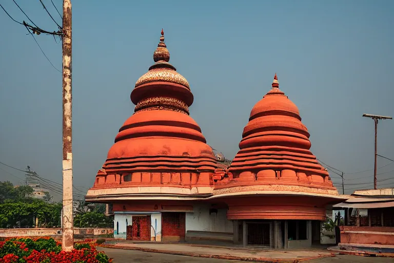 Image similar to beautiful dreamy biomorphic new delhi, hanuman!! head building, kalighat flowers, octane sharp cinematic, stephen shore & john j. park, soft morning light, wide shot, high angle, uhd 8 k, shallow depth of field