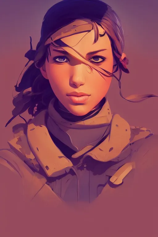 Image similar to desert soldier, smooth face, centered, solid bacgkround, median photoshop filter cutout vector behance, hd by artgerm, jesper ejsing, by rhads, makoto shinkai and lois van baarle, ilya kuvshinov, rossdraws, illustration, art by ilya kuvshinov and gustav klimt