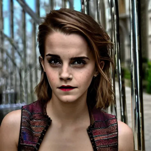 Image similar to emma watson, statue, chrome, reflect photograph