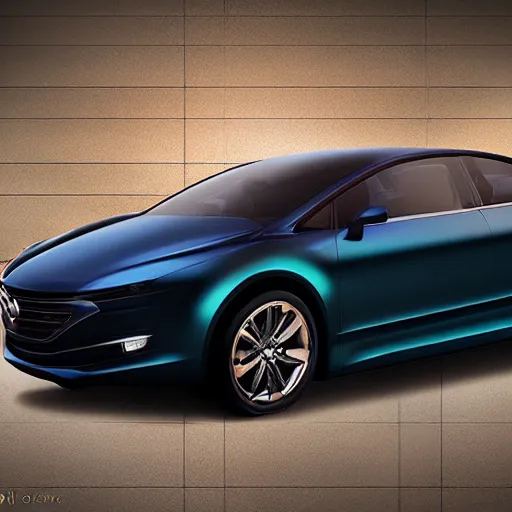 Image similar to a car that shines like Opal gemstone in a dark background. professional digital matte painting.