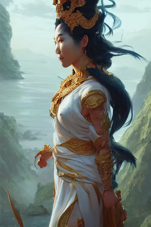 Image similar to goddess of the vietnamese, highly detailed, digital painting, artstation, concept art, smooth, sharp focus, illustration, unreal engine 5, 8 k, art by artgerm and greg rutkowski and edgar maxence