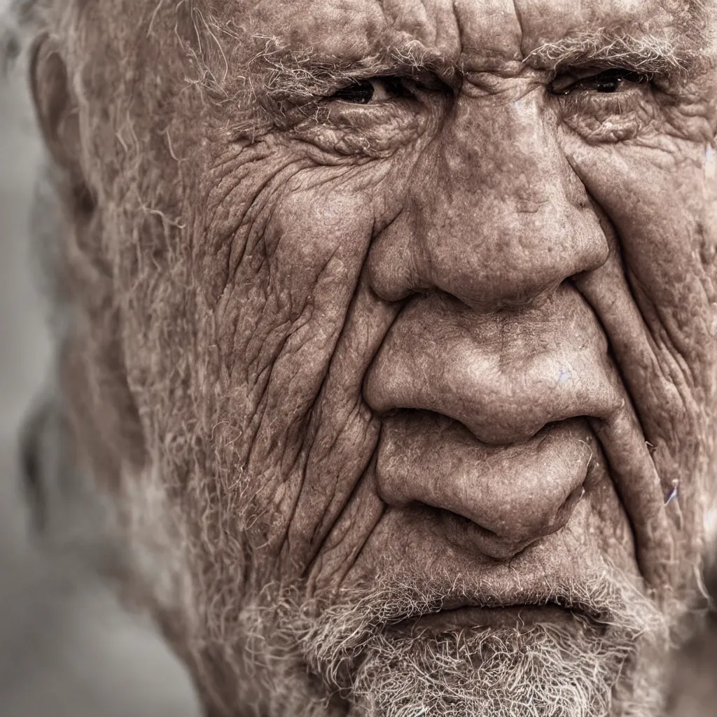 Image similar to an ancient man, extreme wrinkles, time weighs heavily, old beyond his years