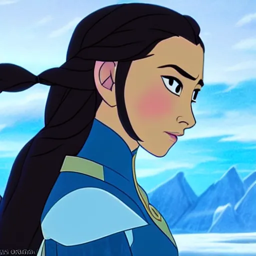 Image similar to A portrait of Katara of the Southern Water Tribe from Avatar the Last Airbender in the movie Frozen (2013), medium shot, mid-shot, hyperdetailed, 8k,
