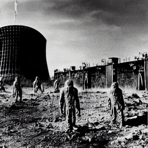 Image similar to real life irradiated undead 1950s nuclear wasteland black and white award winning photo highly detailed, highly in focus, highly life-like Arriflex 35 II, by stanley kubrick