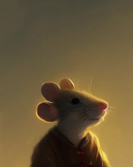 Image similar to a small mouse looks upwards, he is curious about what he sees, digital portrait by greg rutkowski, fantasy art, concept art, by disney concept artists, cinematic lighting, evening light, trending on artstation, cgsociety