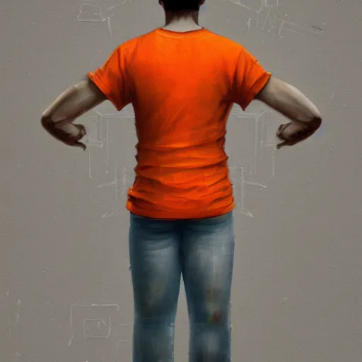 Image similar to man in orange t - shirt hugging from behind girl, vivid colors, character sheet, fine details, concept design, contrast, kim jung gi, greg rutkowski, trending on artstation, 8 k, full body, turnaround, front view, back view, ultra wide angle