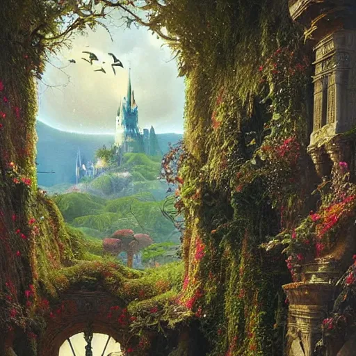 Image similar to paint surrealist 👁🏰🍄, ferdinand knab, 4 k