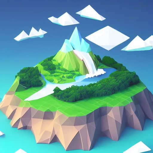 Prompt: low poly art of a floating island on top of which is new york surrounded by waterfalls, in the sky, isometric art, 3d render, ray tracing, high detail, artstation, concept art, behance, smooth, sharp focus, ethereal lighting, unreal engine 5