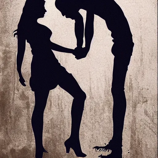 Image similar to a woman and man apart, silhouette, abstract, album art, melancholic,