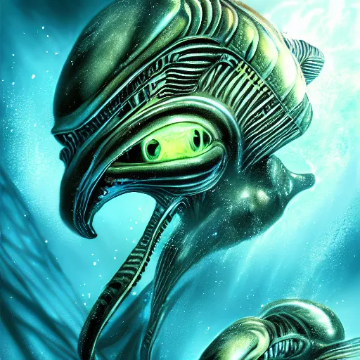 Prompt: alien fish underwater scene cinematic lighting detailed realistic painting photorealistic digital artwork concept art