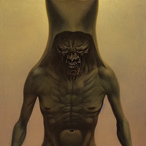 Image similar to The Devil by Zdzisław Beksiński, oil on canvas