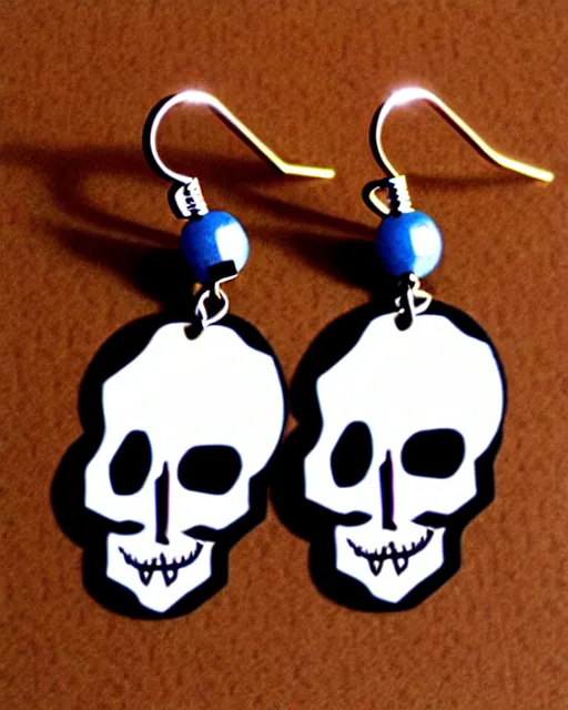 Image similar to spooky cartoon skull, 2 d lasercut earrings, in the style of tim burton