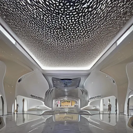 Image similar to extremely detailed ornate stunning beautiful elegant futuristic museum lobby interior by Zaha Hadid