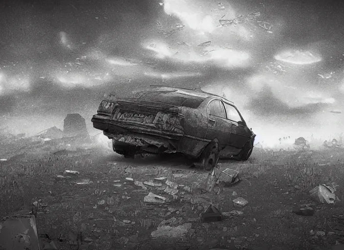 Prompt: synthesized hologram airburning wrecked mercedes 1 2 4? floating in a brutalist space sky, pixelart, game 8 - bit monochrome gameboy!!, gothic, rich deep colors by takato yamamoto. masterpiece. rendered in blender, ultra realistic, smooth shadows, ultra detail, high resolution, cinematic, unreal 6, 8 k