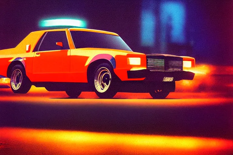Prompt: stylized poster of a single gnx grand national, thick neon lights, ektachrome photograph, volumetric lighting, f 8 aperture, cinematic eastman 5 3 8 4 film