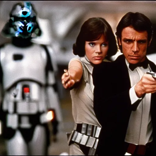 Prompt: “Star Wars James Bond crossover 1979 hq movie still”