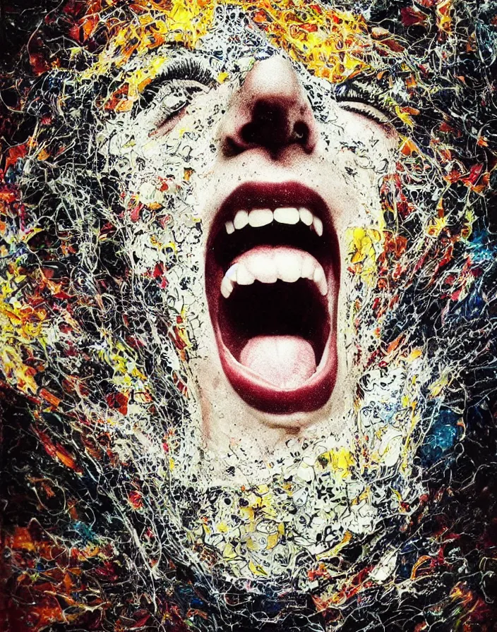 Prompt: screaming dynamism of god detailed and highly reliefed analogue mixed media collage with canvas texture in style of contemporary art, punk art, photorealistic, expressionism, minimalism. masterpiece, perfect composition, photorealistic beautiful face, spectacular quality, intricate details, shattered glass textures