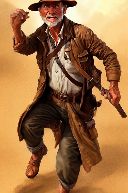 Image similar to full body photo of a older man wearing a indiana jones outfit in the style of stefan kostic, realistic, sharp focus, 8k high definition, insanely detailed, intricate, elegant, art by stanley lau and artgerm