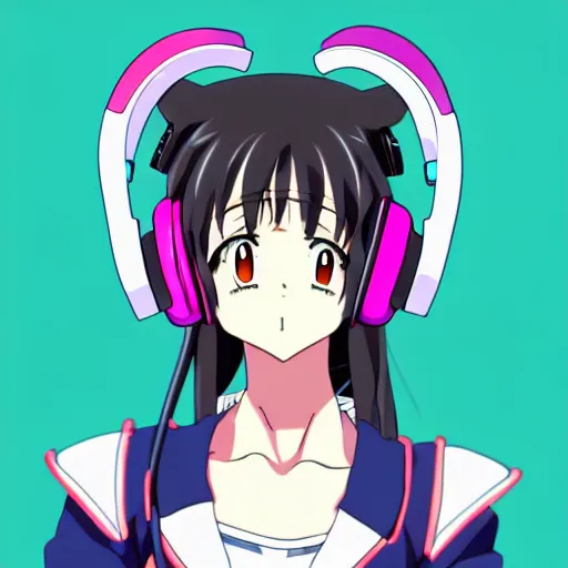 Image similar to An anime character's head wearing retro headphones. 90s anime, Sailor Moon, Neon Genesis, official art, flat cell shading, fantastic screenshot art, trending on artstation, muted nostalgic colors