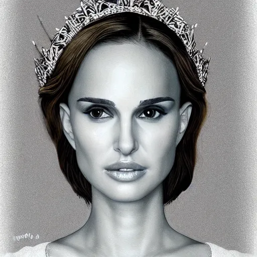 Prompt: portrait painting natalie portman wearing a crown, detailed, artstation, trending, detailed