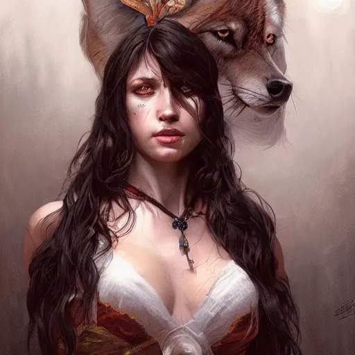 Prompt: portrait Painting of a wolf, horror, intricate, wild, highly detailed, digital painting, artstation, concept art, smooth, sharp focus, illustration, art by artgerm and greg rutkowski and alphonse mucha