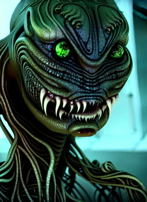 Image similar to an ugly monsterish horrifying slimy scottish female photo, professionally, soft lighting, realistic, sharp focus on eyes, 8 k, high definition, insanely detailed, intricate, elegant, art by artgerm and junji ito. science fiction alien android cyberspace movie widescreen still from action scene.