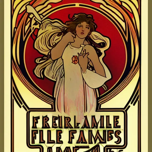 Image similar to minimalistic clean retro fire flames warning label art by alphonse mucha, smooth curves, behance