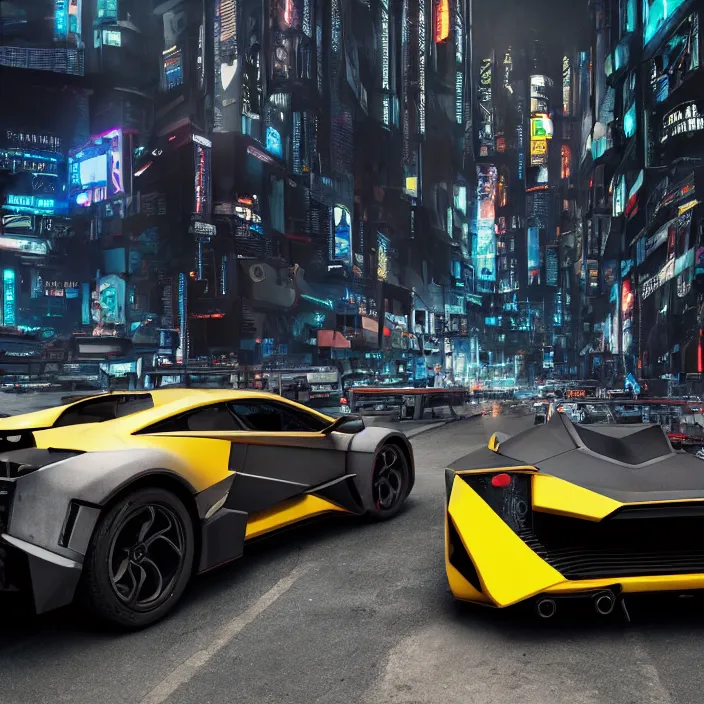 Image similar to cyberpunk car lamborgini counatch, in cyberpunk city, by blade runner, by neill blomkamp, eztreamly detailed, photorealism, photography, raytracing, 8 k, octane render, volumetric, vivid, beautiful, hyperrealism